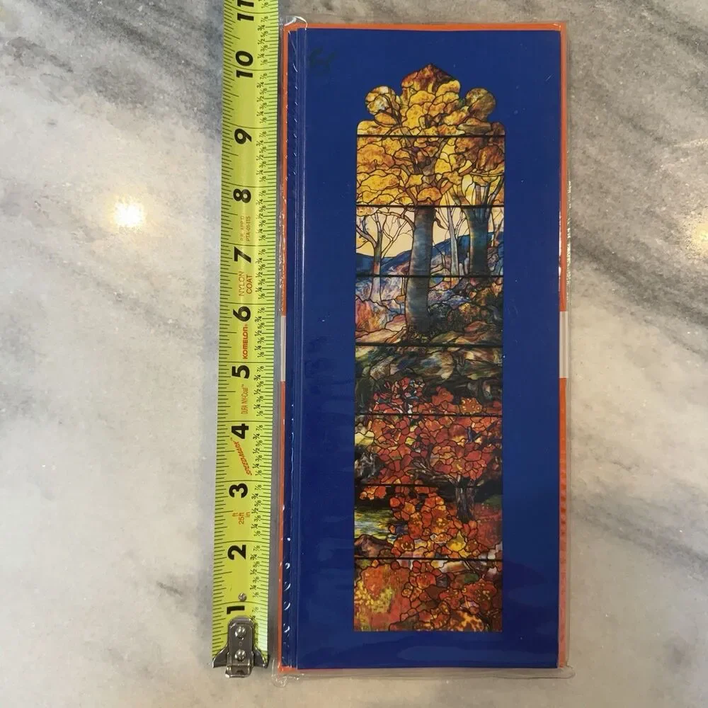 Set Of 10 Vtg Notecards Metro Museum Of Art Blue Stained Glass Autumn Landscape